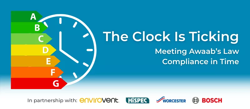 Banner image showing a clock and the words ‘The Clock is Ticking: Meeting Awaab’s Law Compliance in Time’ for Vericon Systems blog on social housing compliance.
